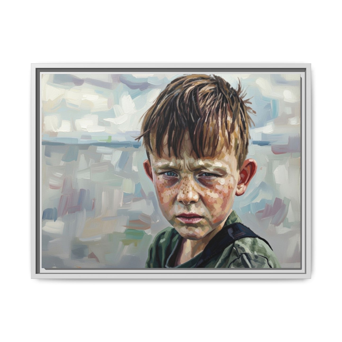 Framed Matte Canvas: Gritty Boy Portrait Art Print