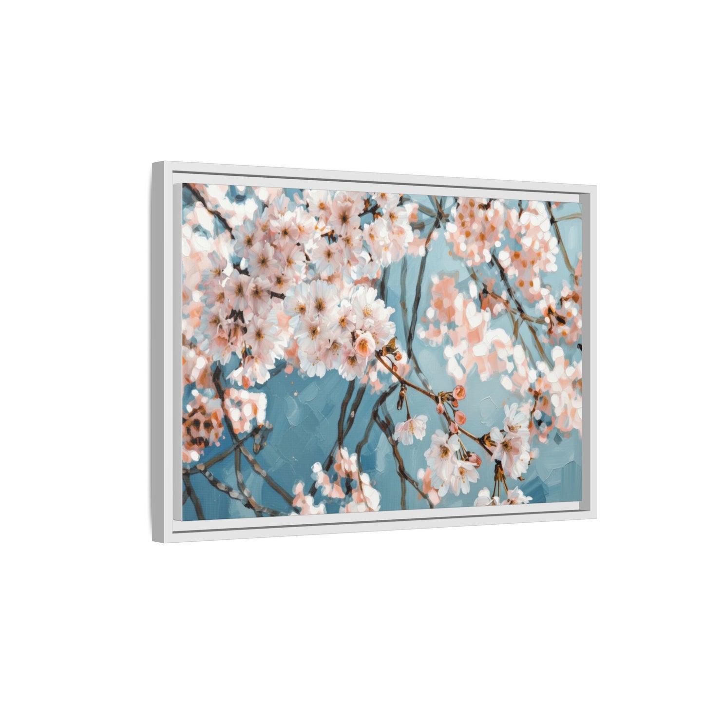 Framed Cherry Blossom Matte Canvas Print — Soft Pink Floral Wall Art