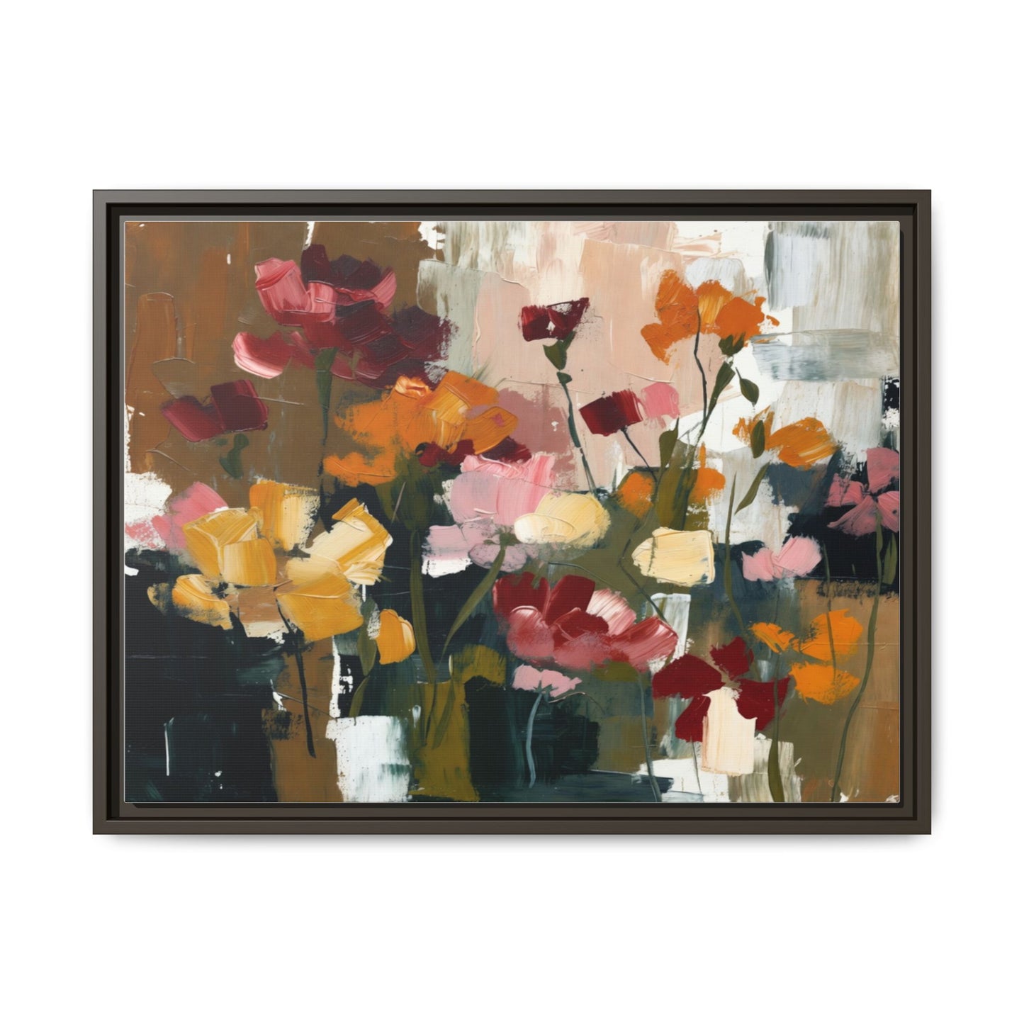 Framed Matte Canvas Floral Abstract Wall Art