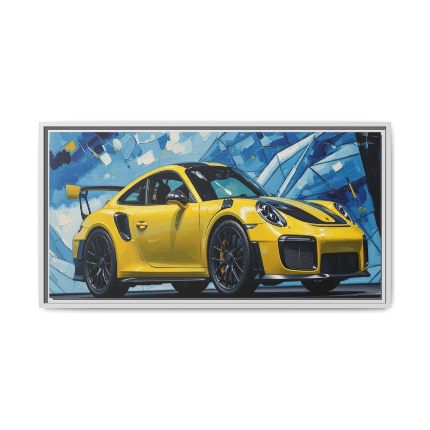Yellow Porsche Sports Car Matte Framed Canvas – Modern Automotive Wall Art