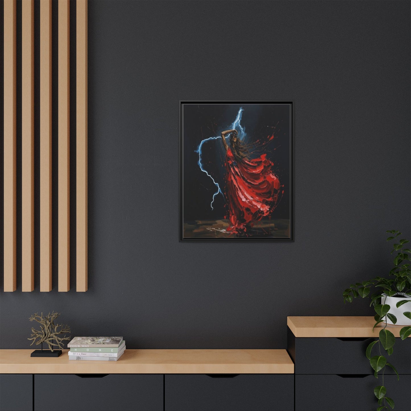 Framed Matte Canvas Print — Red Dancer Lightning Art