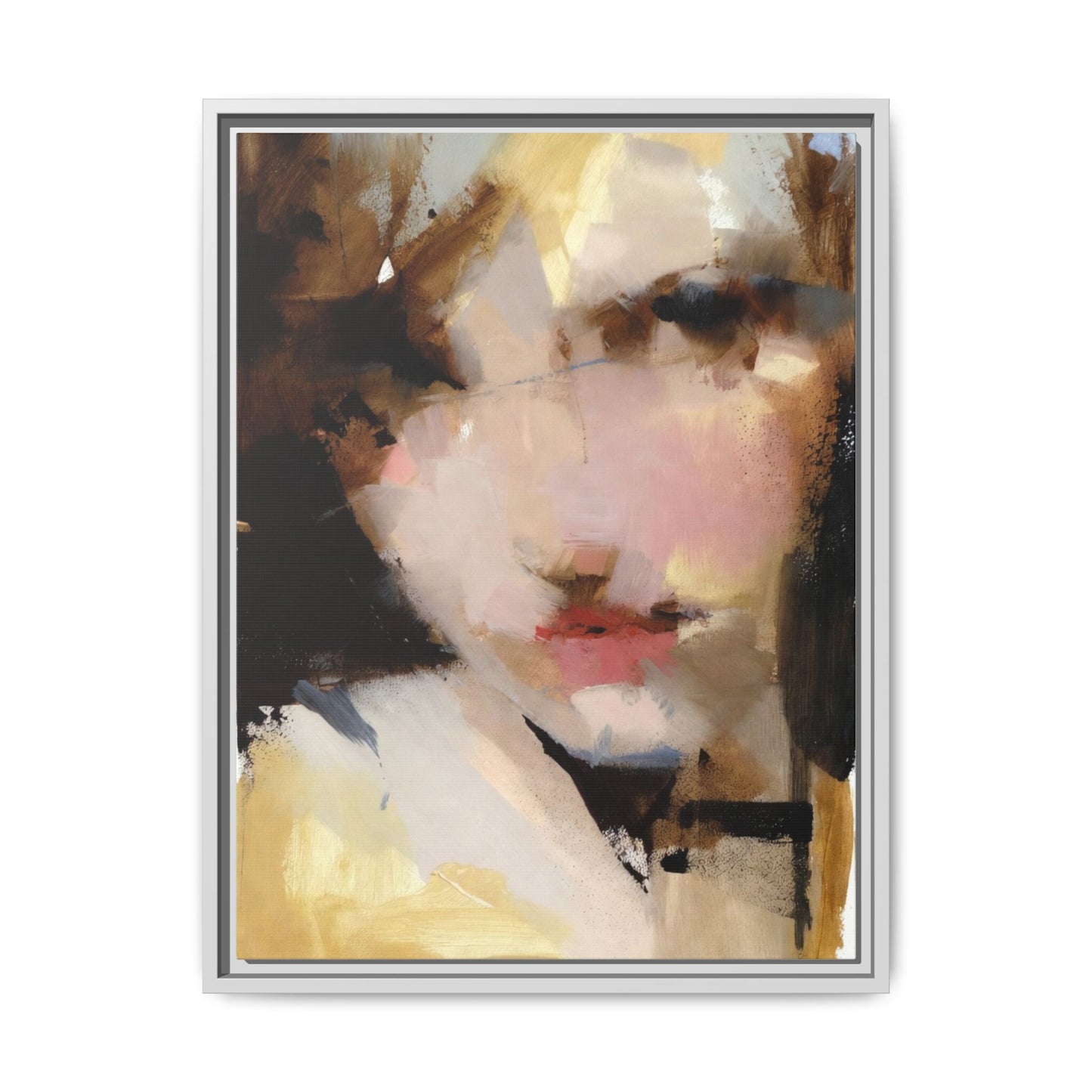 Abstract Portrait Matte Canvas Framed Print — Modern Feminine Wall Art