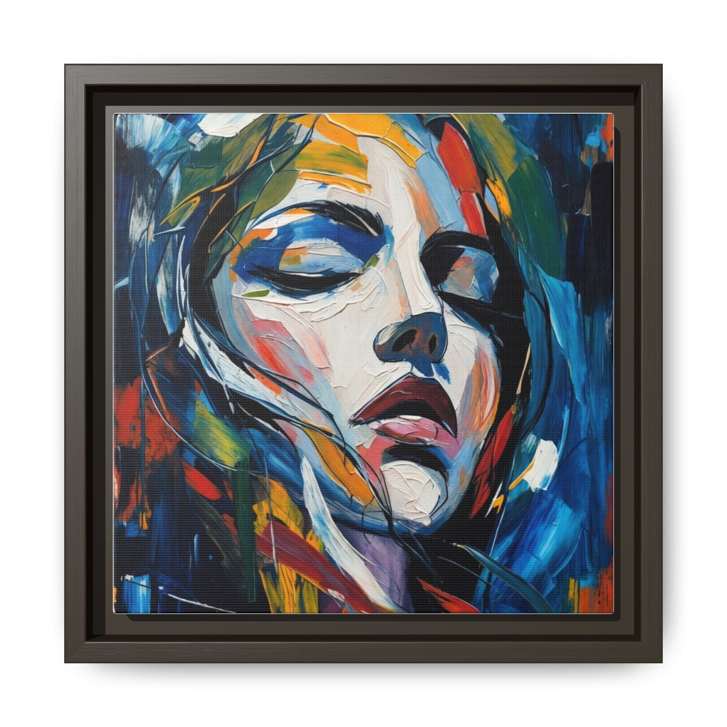 Abstract Colorful Woman Portrait — Framed Matte Canvas Wall Art