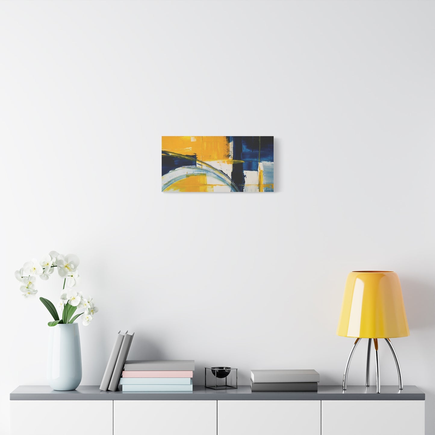 Abstract Blue & Yellow Arc Matte Canvas Wall Art - Stretched 1.25"