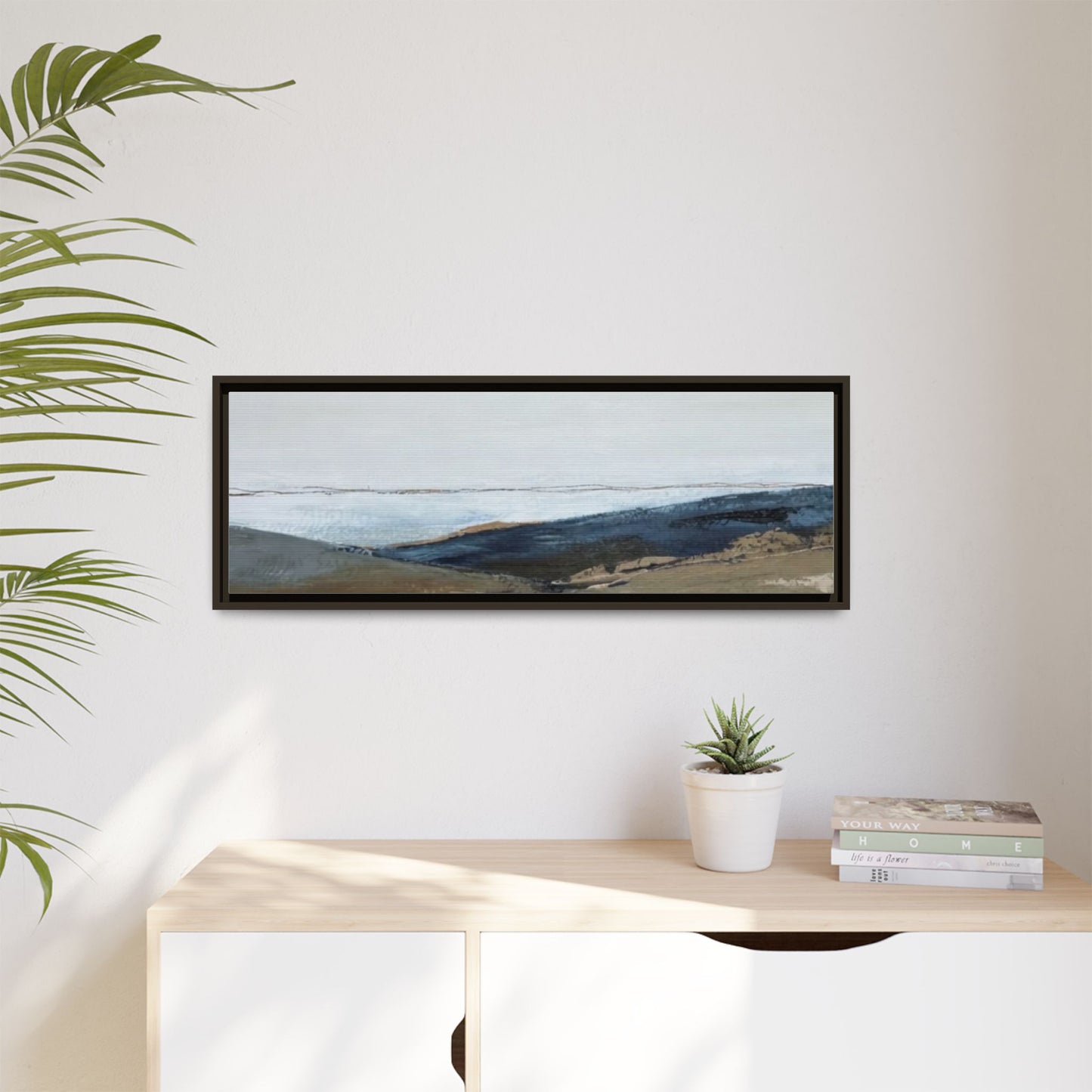 Framed Matte Canvas Wall Art — Serene Coastal Abstract Landscape