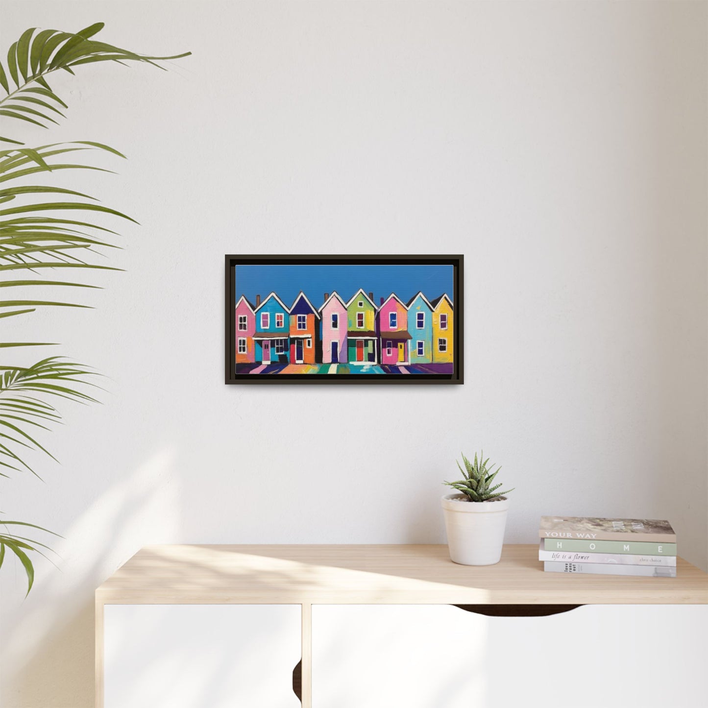 Colorful Beach Houses Matte Canvas Framed Wall Art