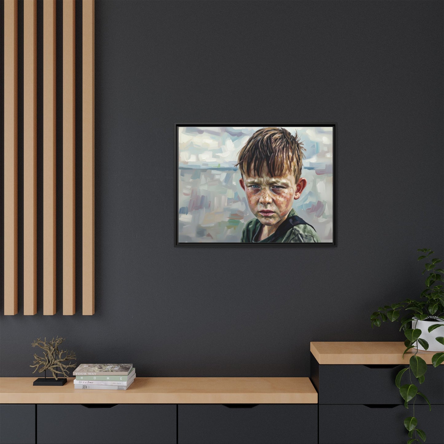 Framed Matte Canvas: Gritty Boy Portrait Art Print