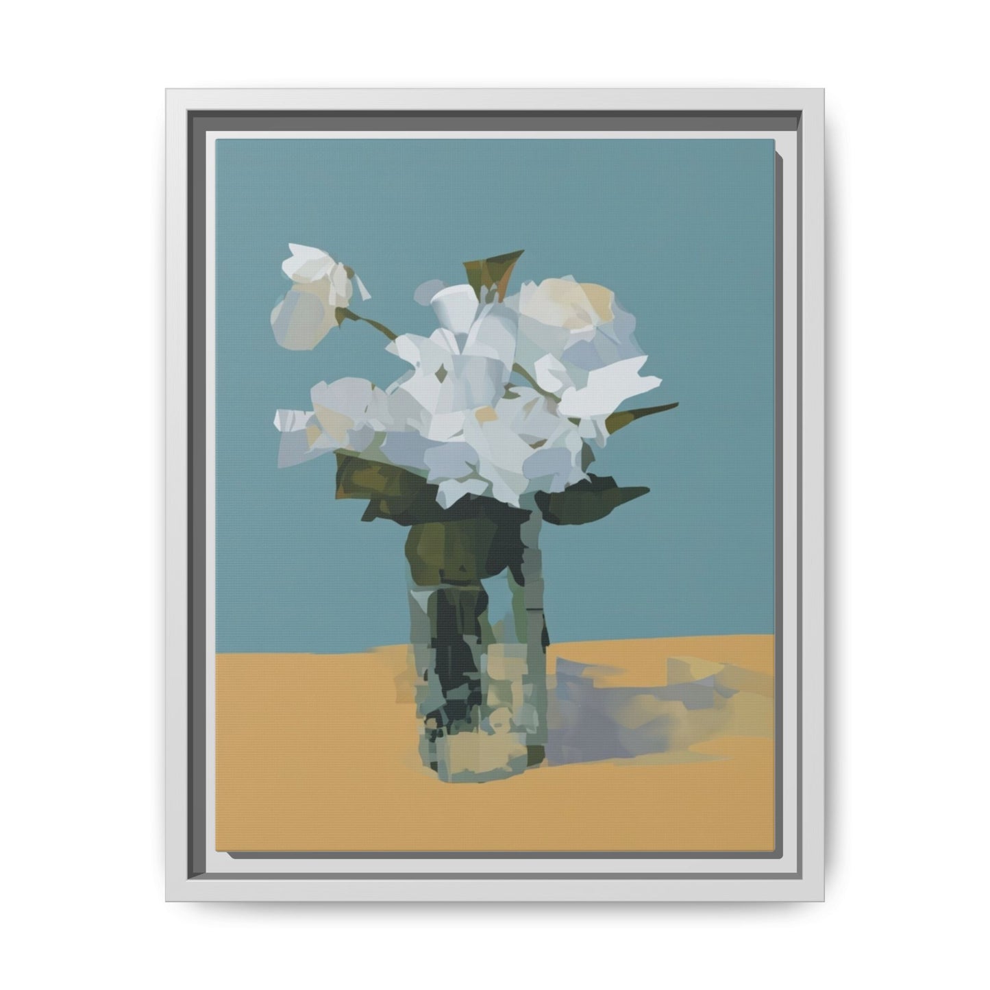 Framed Floral Still Life Canvas Art — Modern White Bouquet Wall Art