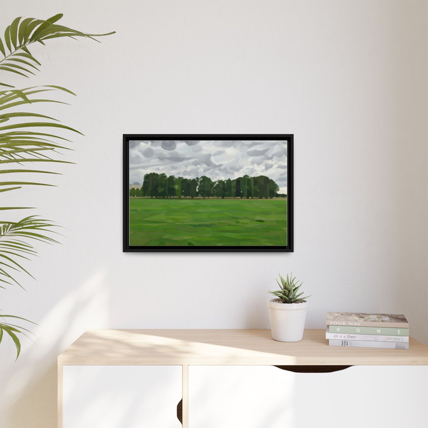 Framed Matte Canvas Print — Minimalist Green Landscape Art
