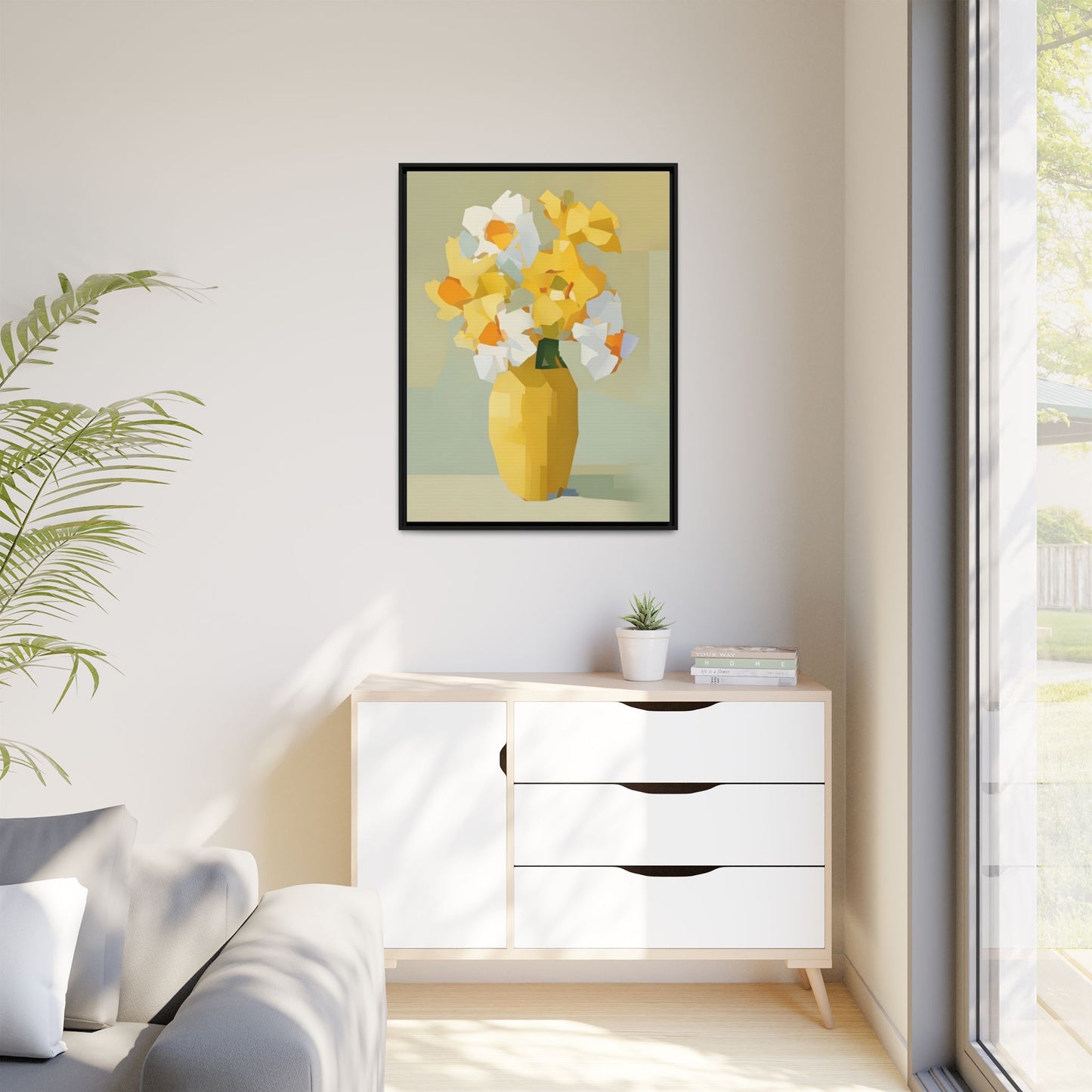 Framed Floral Canvas Print — Yellow Vase Bouquet Wall Art