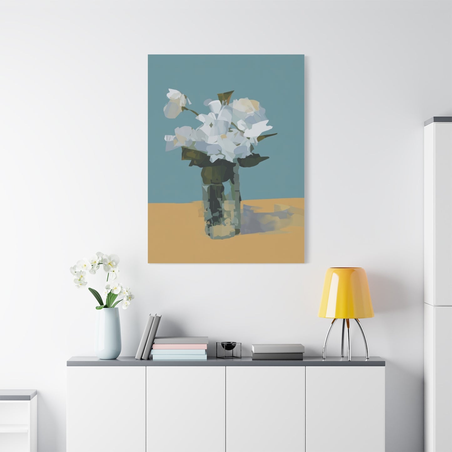 Abstract White Roses Canvas Art - Floral Vase Wall Decor