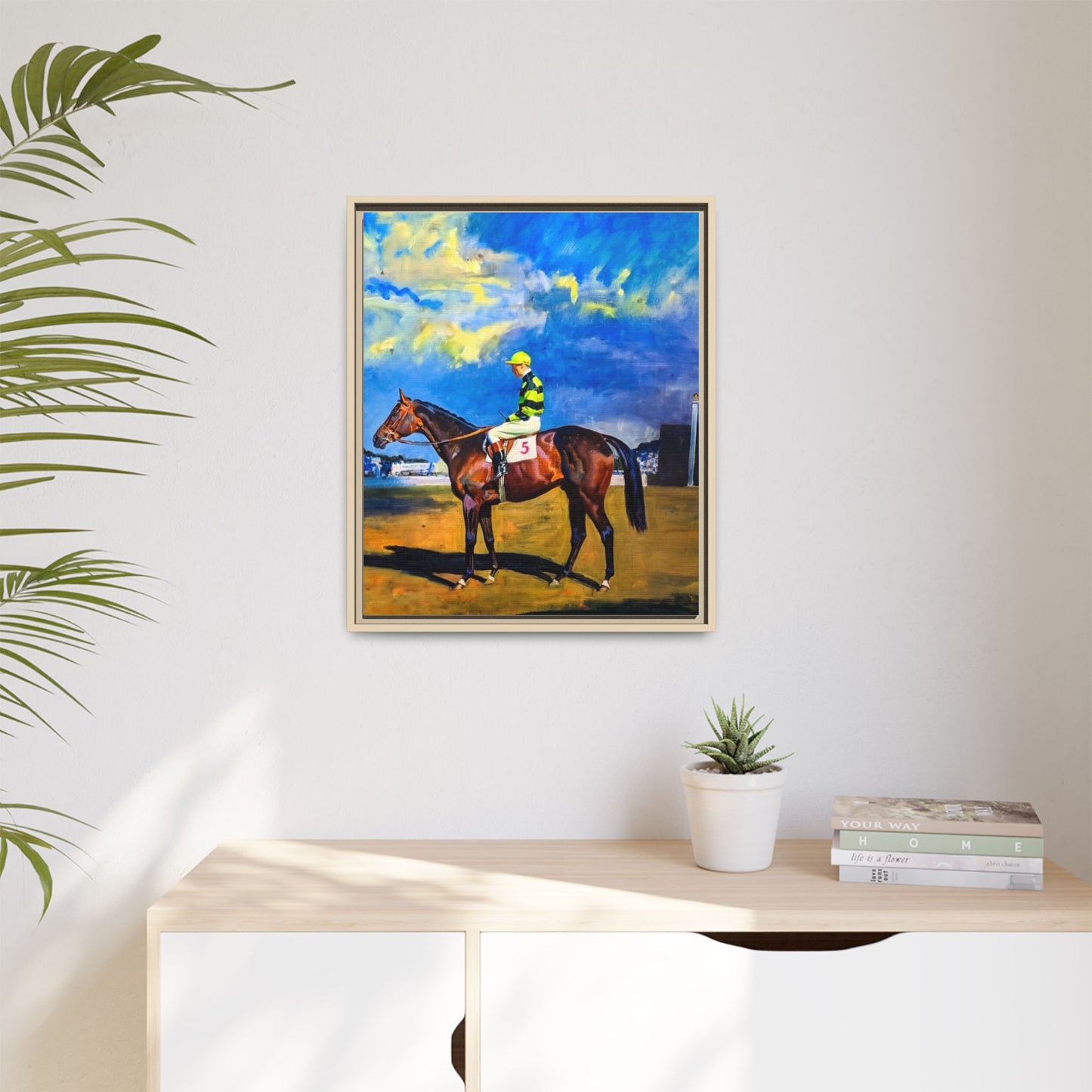 Framed Matte Canvas — Jockey on Racehorse Vintage Equestrian Wall Art