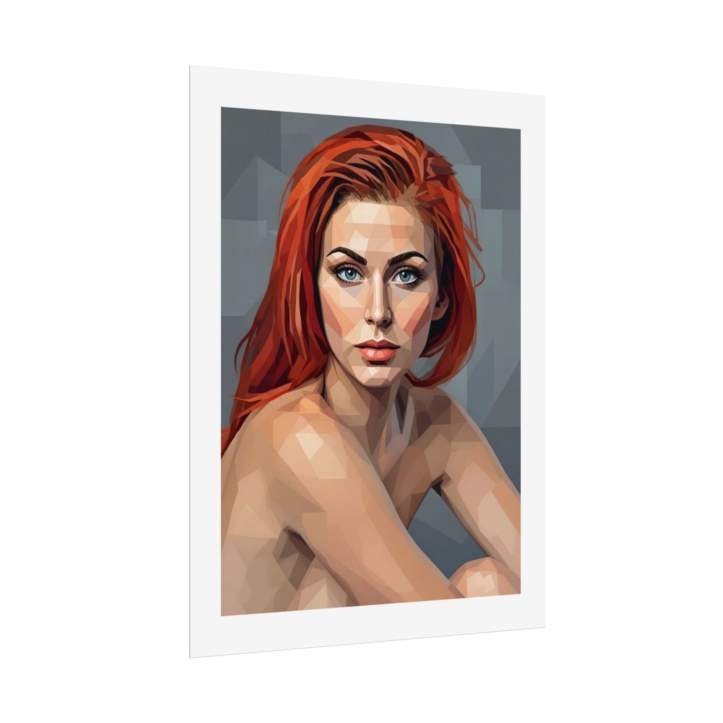Geometric Redhead Portrait Poster — Modern Pop Art Rolled Print