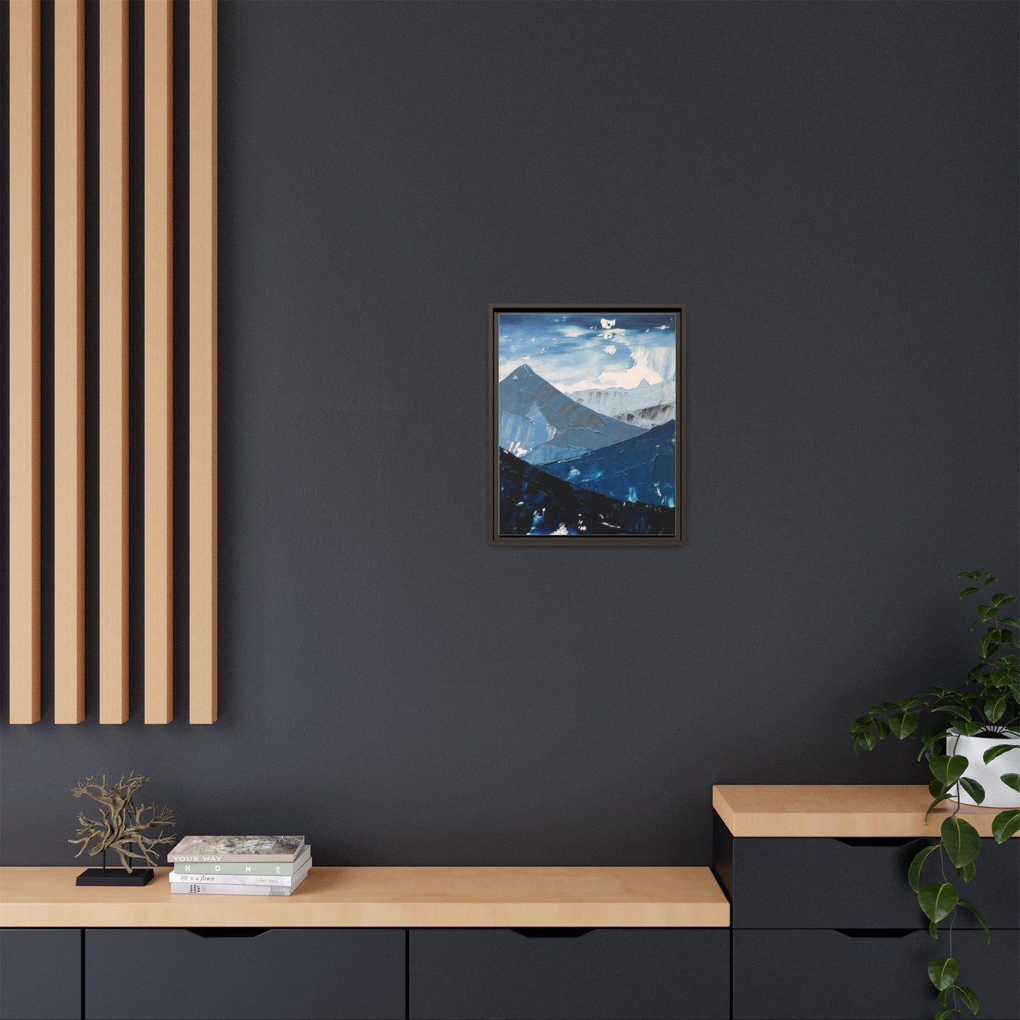 Blue Mountain Landscape Matte Canvas Framed | Abstract Mountain Wall Art