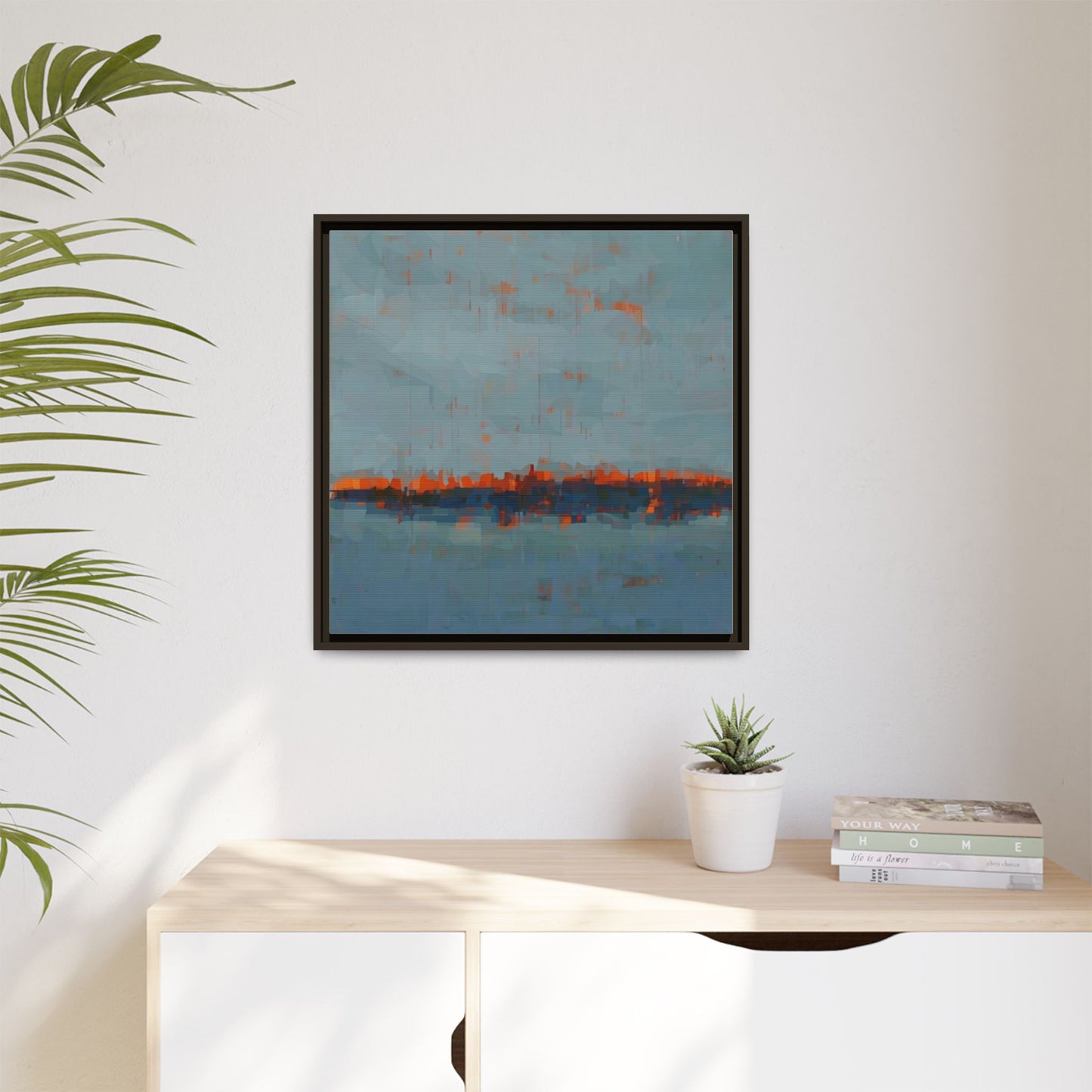 Framed Canvas Art — Teal & Orange Abstract Seascape