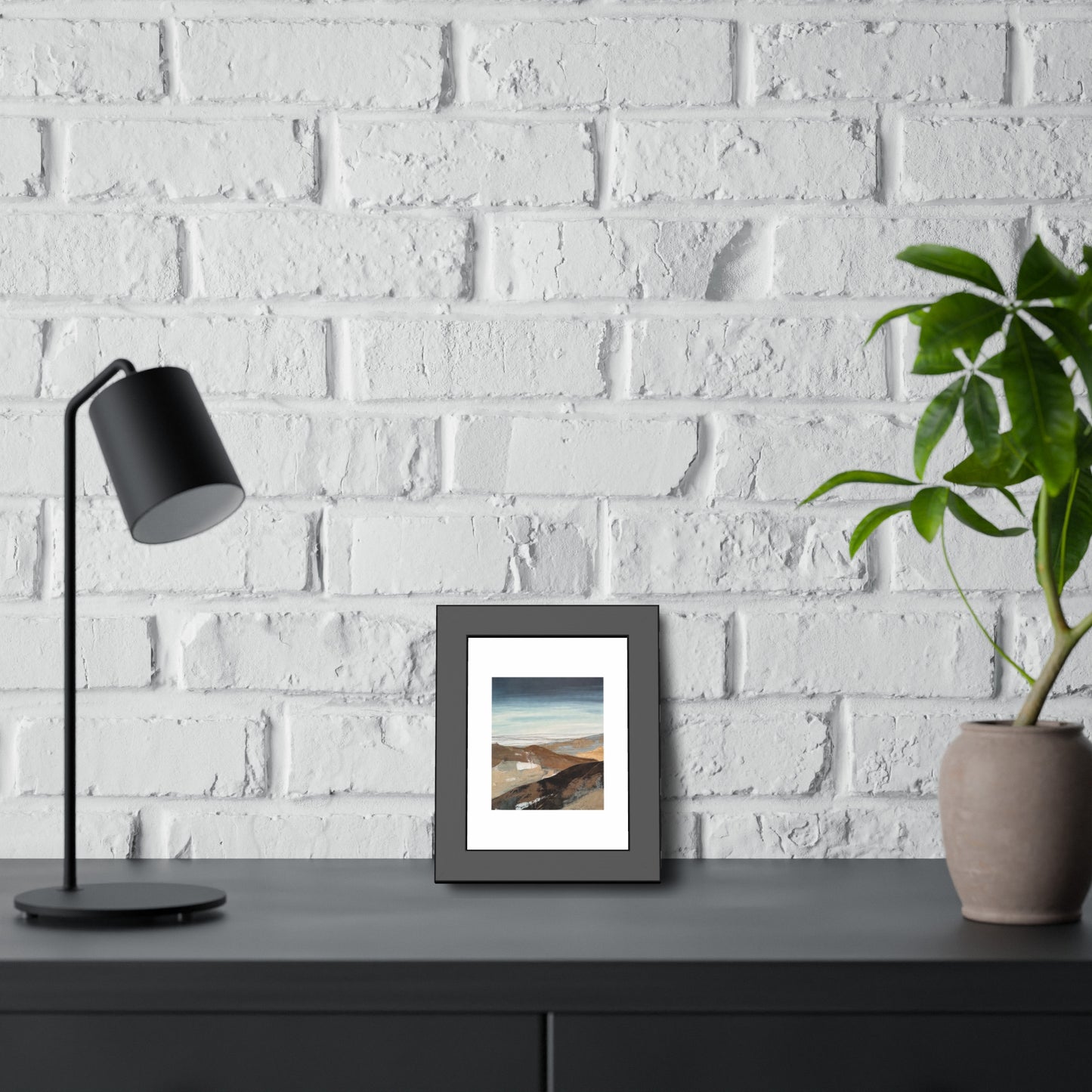 Framed Landscape Art Print — Minimal Coastal Mountain Poster