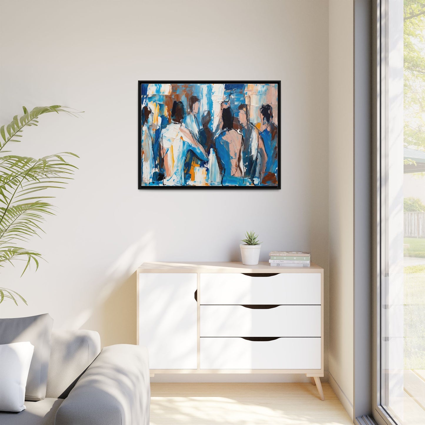 Abstract Coastal Figures Matte Canvas Framed Wall Art