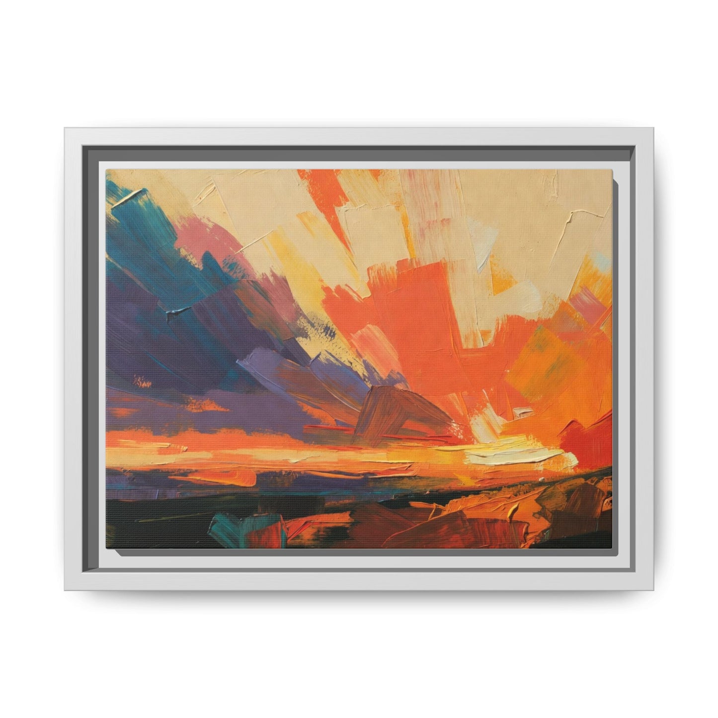 Framed Abstract Sunset Canvas Art – Multicolor Matte Wall Decor