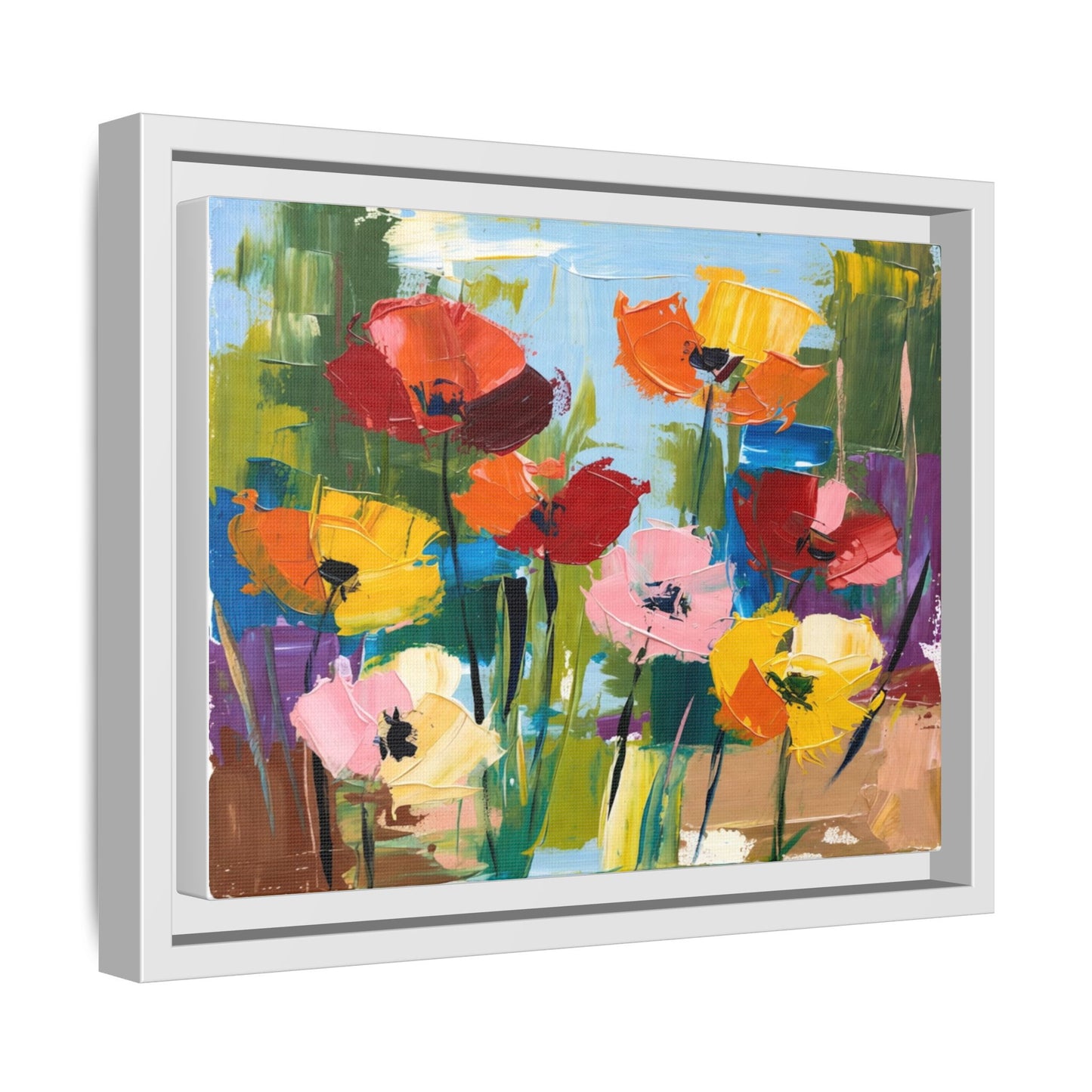 Framed Floral Canvas Print — Colorful Abstract Poppy Artwork