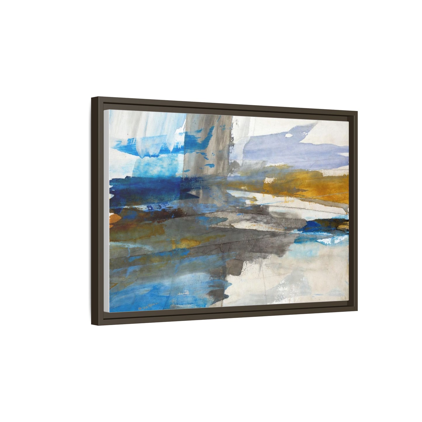Abstract Blue & Gold Framed Canvas Art — Matte Multi-Color Wall Print