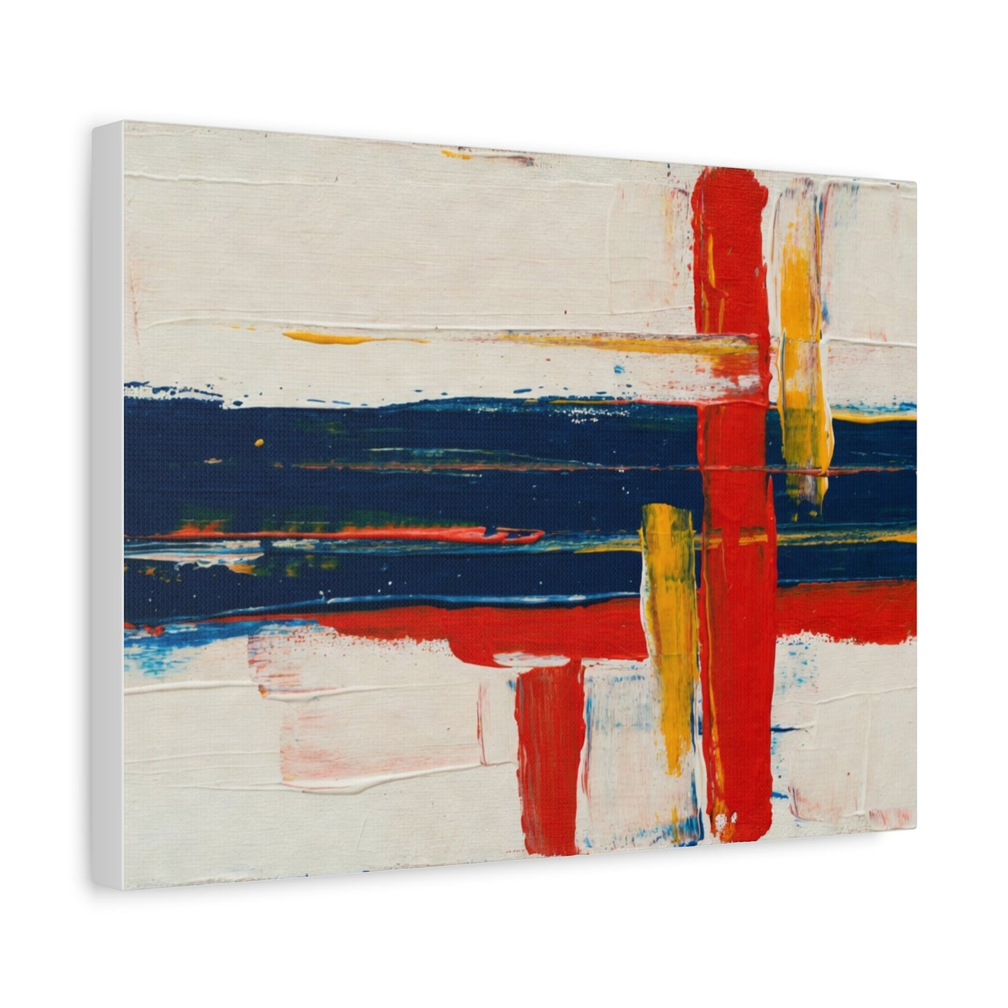 Abstract Modern Canvas Art Print — Red, Navy & Gold Stretched Matte Canvas