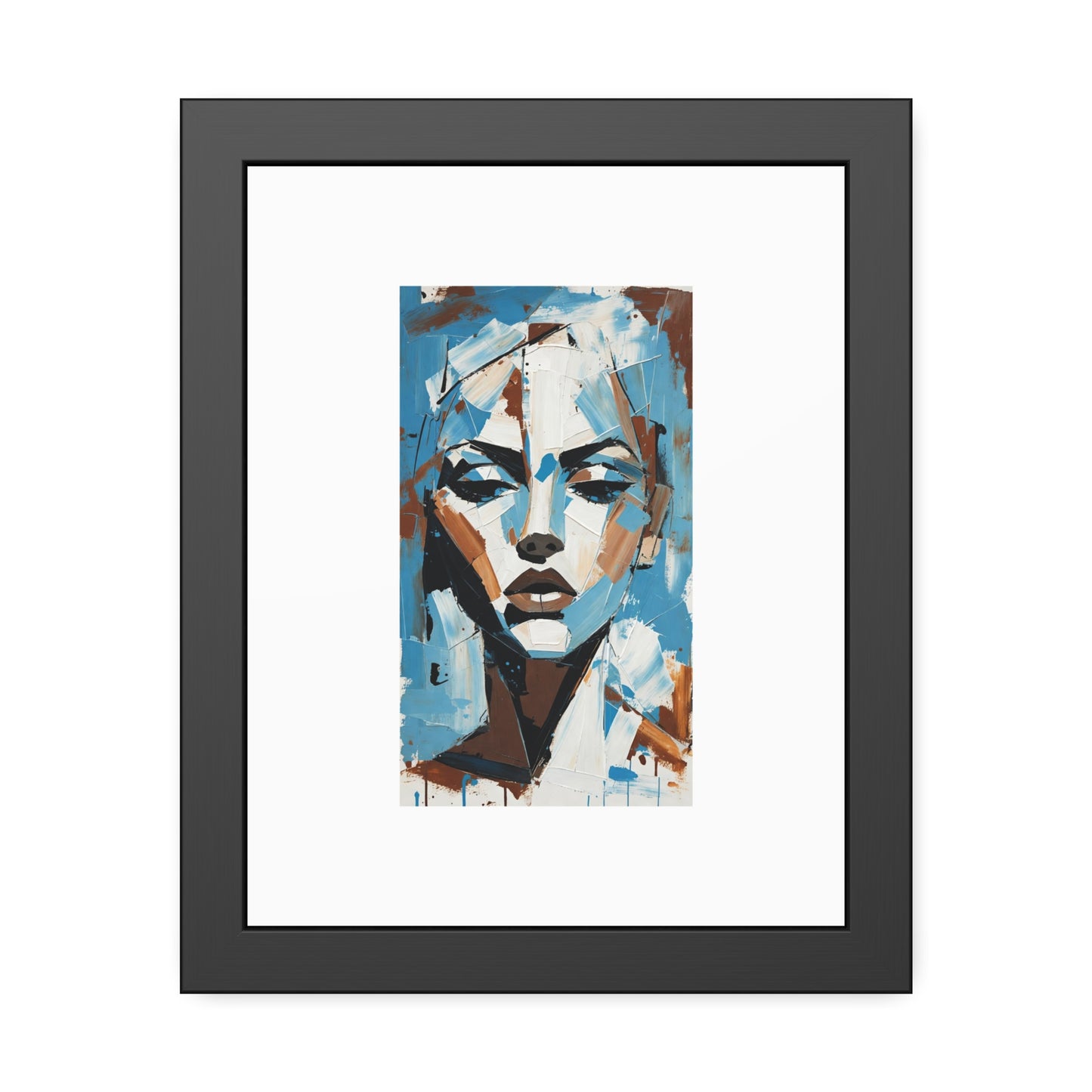 Framed Art Print - Abstract Blue Portrait Poster (Modern Wall Decor)