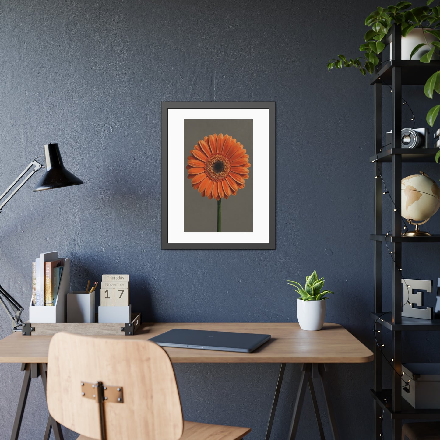 Orange Gerbera Framed Poster — Floral Wall Art Print