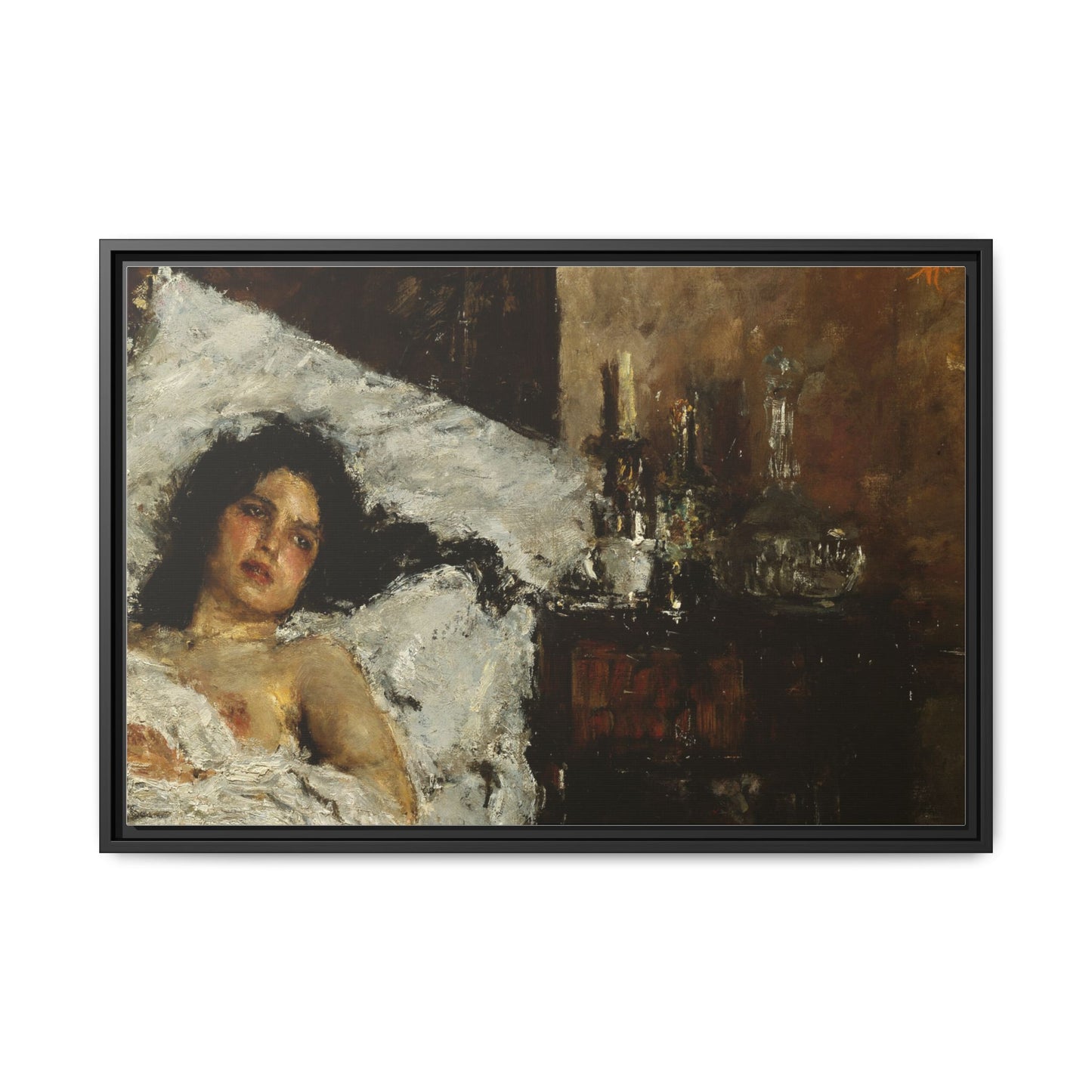 Resting by Antonio Mancini Framed Matte Canvas Wall Art Print