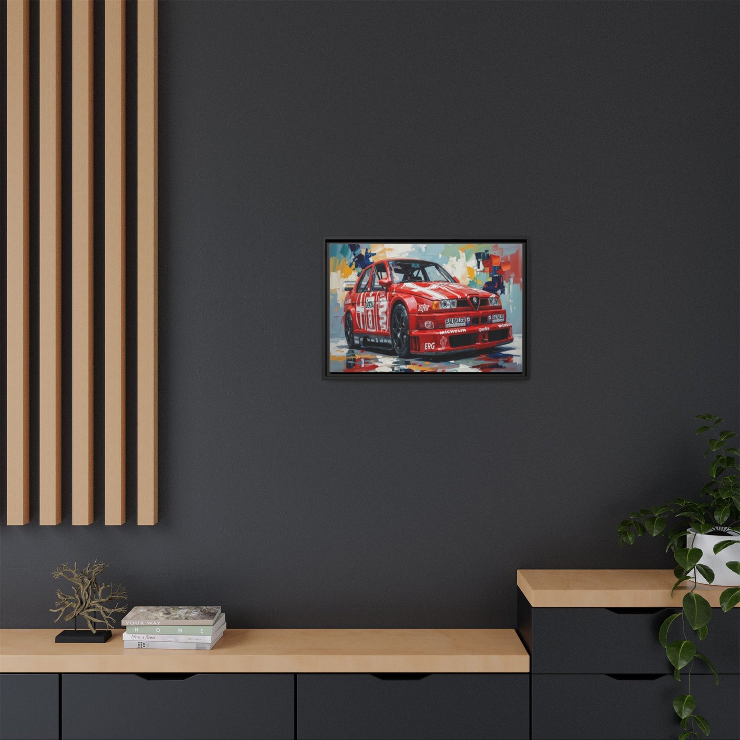 Framed Racing Car Canvas Print — Red Alfa Romeo Track Art