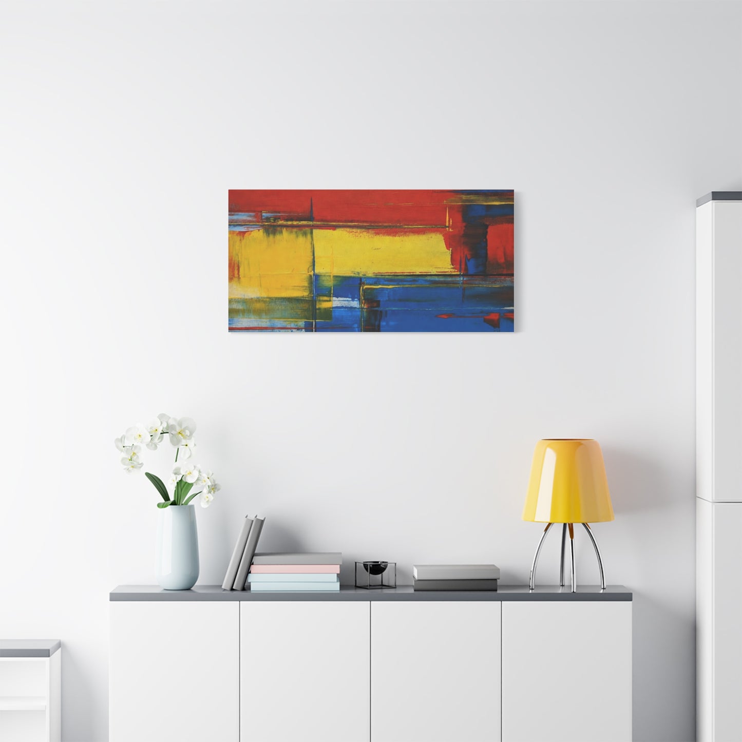 Abstract Color Block Matte Canvas Wall Art — Red, Yellow & Blue Stretched Canvas