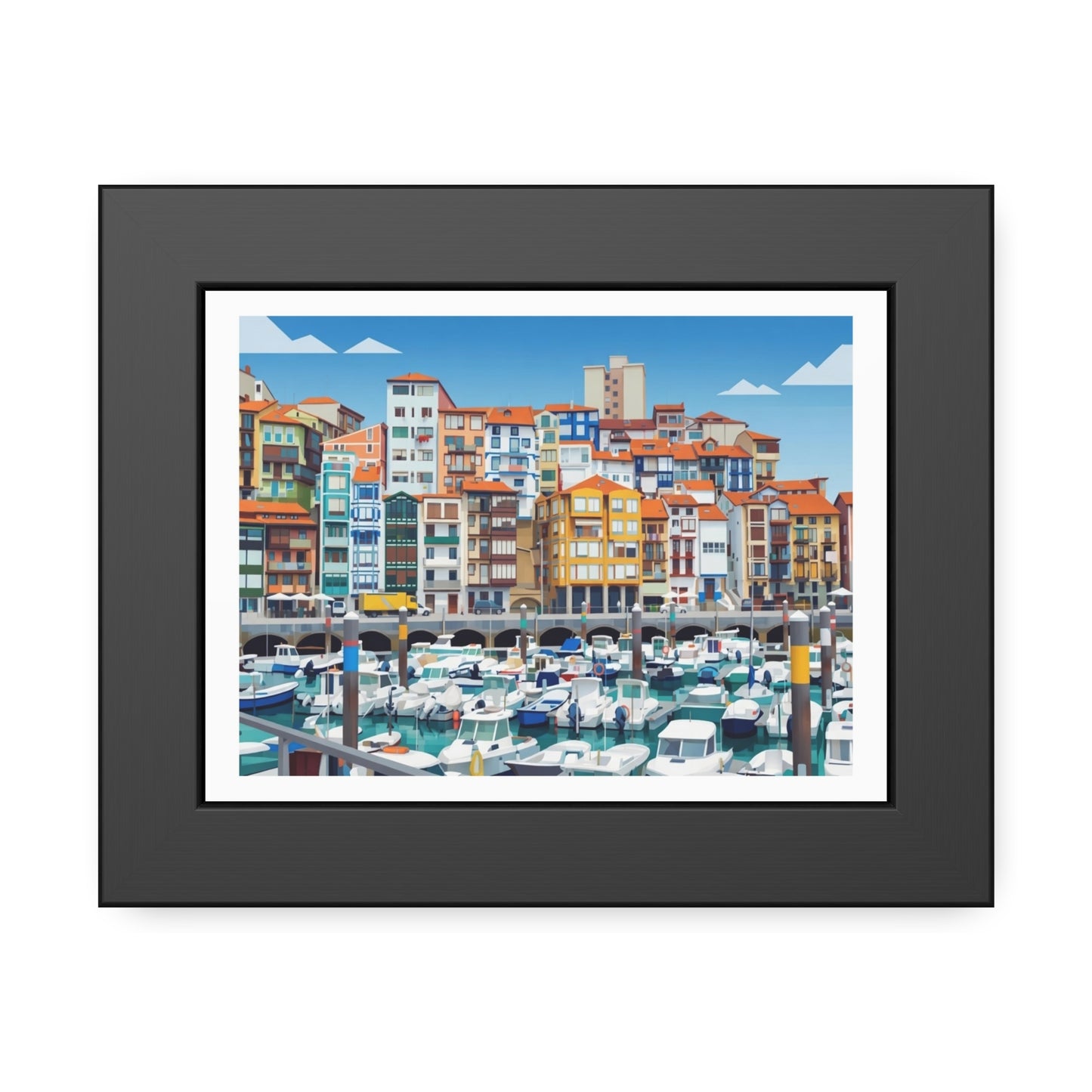 Harbor Marina Framed Poster — Colorful Coastal Cityscape Wall Art