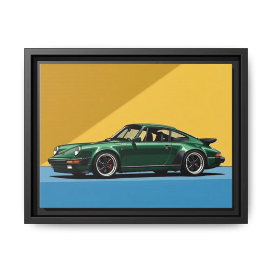 Framed Matte Canvas — Green Sports Car Wall Art