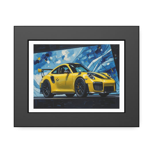Framed Poster - Yellow Porsche Sports Car Art Print (Modern Automotive Wall Decor)