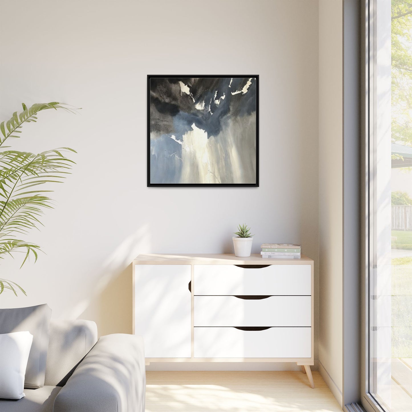 Framed Matte Canvas Art — Moody Abstract Sky Painting