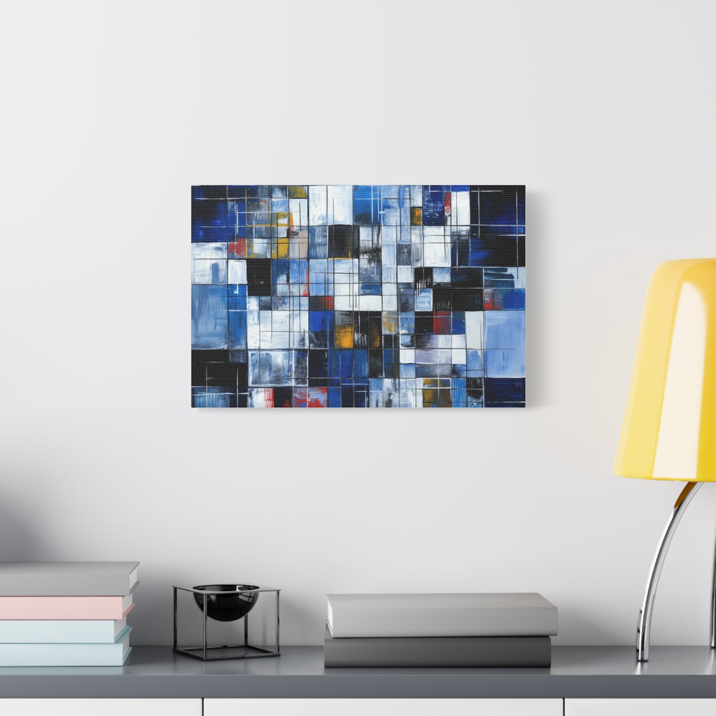Abstract Blue Grid Matte Stretched Canvas Wall Art (1.25")