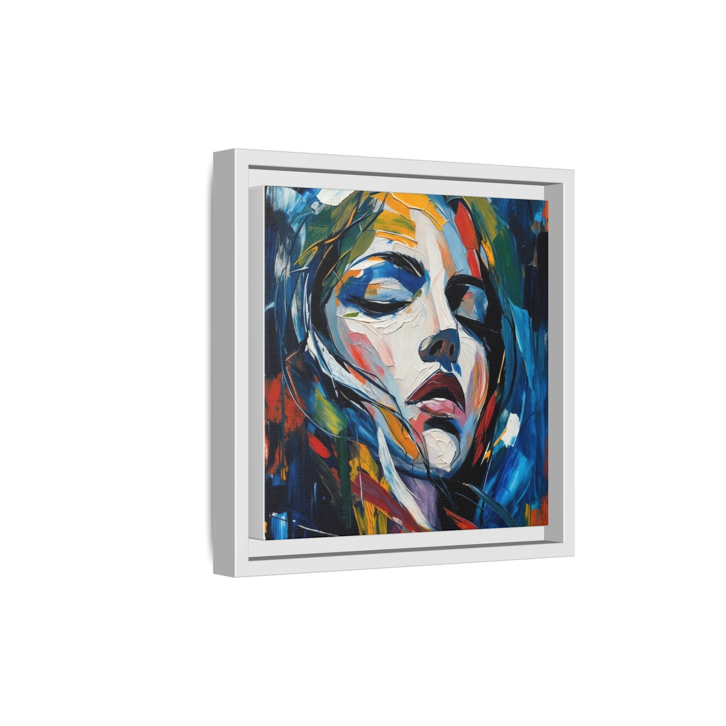 Abstract Colorful Woman Portrait — Framed Matte Canvas Wall Art
