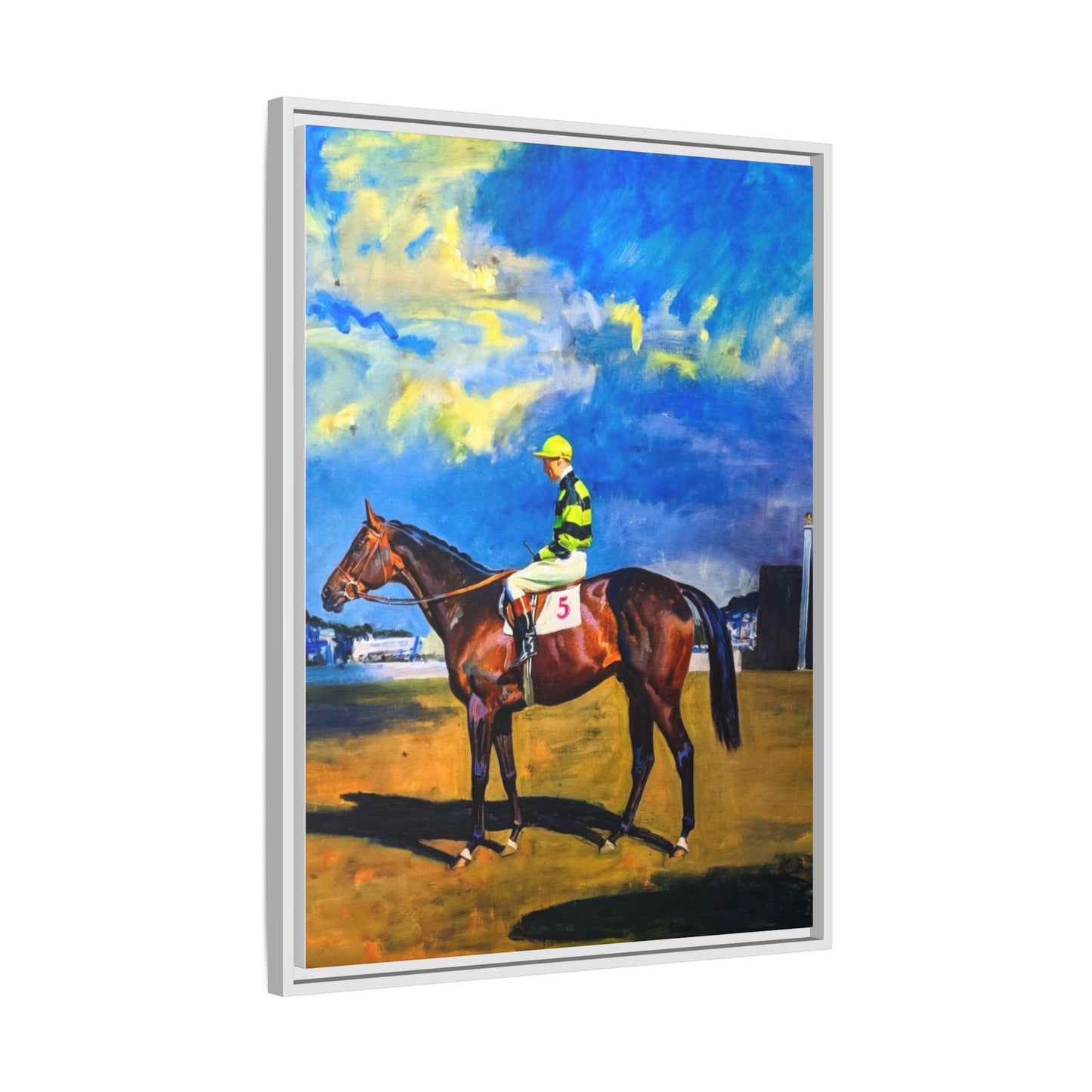 Framed Matte Canvas — Jockey on Racehorse Vintage Equestrian Wall Art
