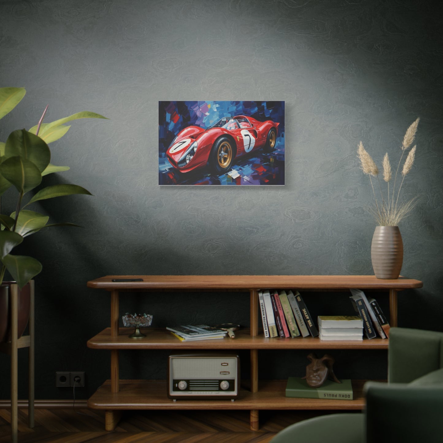 Vintage Ferrari Racing Car Canvas Print — Red Classic Sports Car Artwork (Matte Stretched)