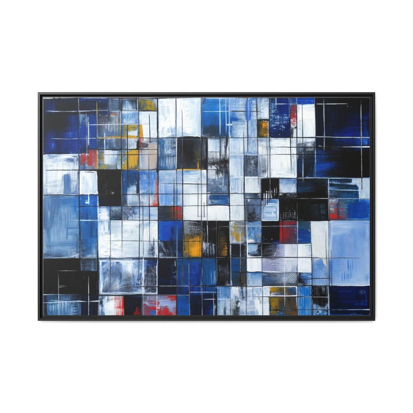Abstract Blue Grid Matte Canvas Framed Art Print