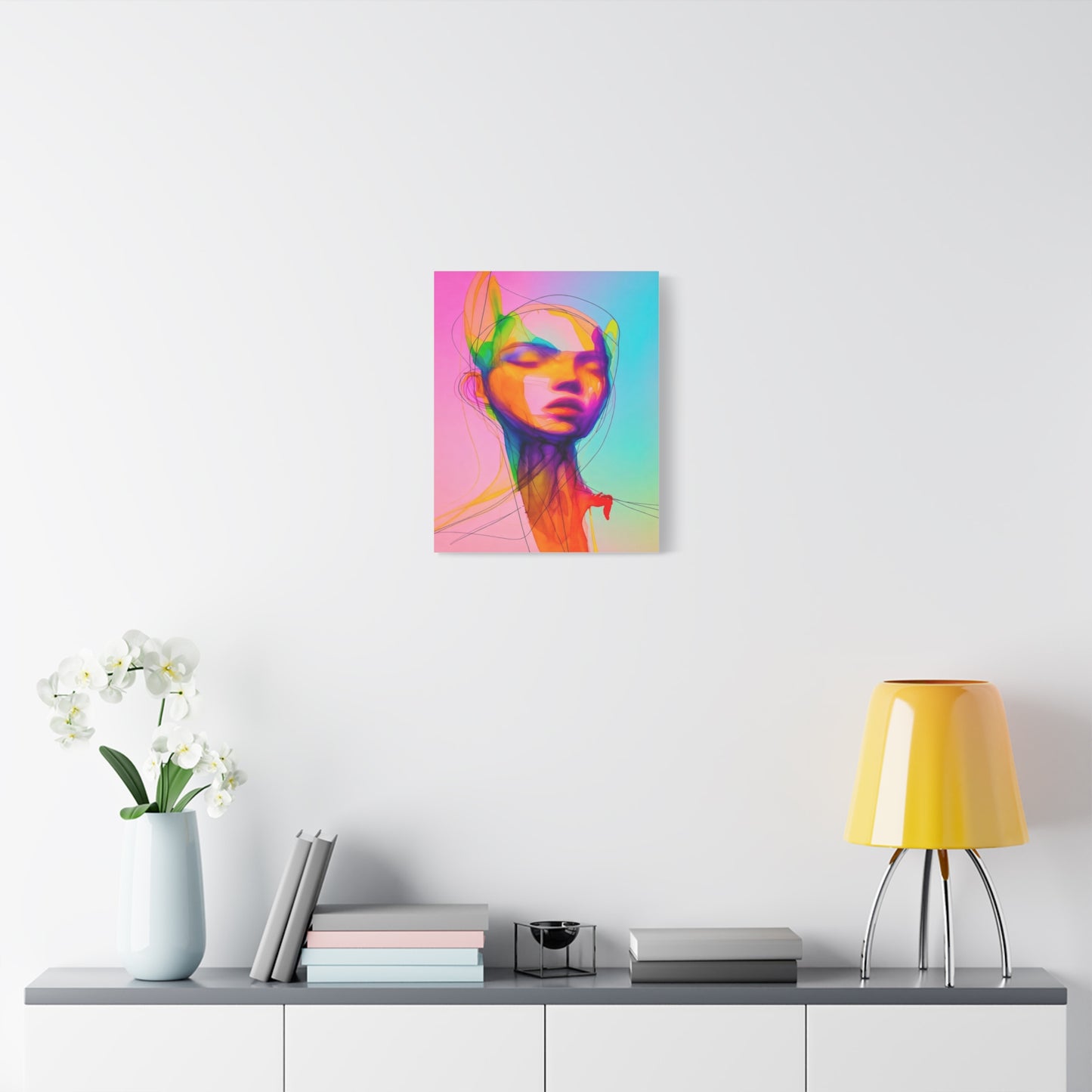 Abstract Neon Portrait Matte Canvas Wall Art