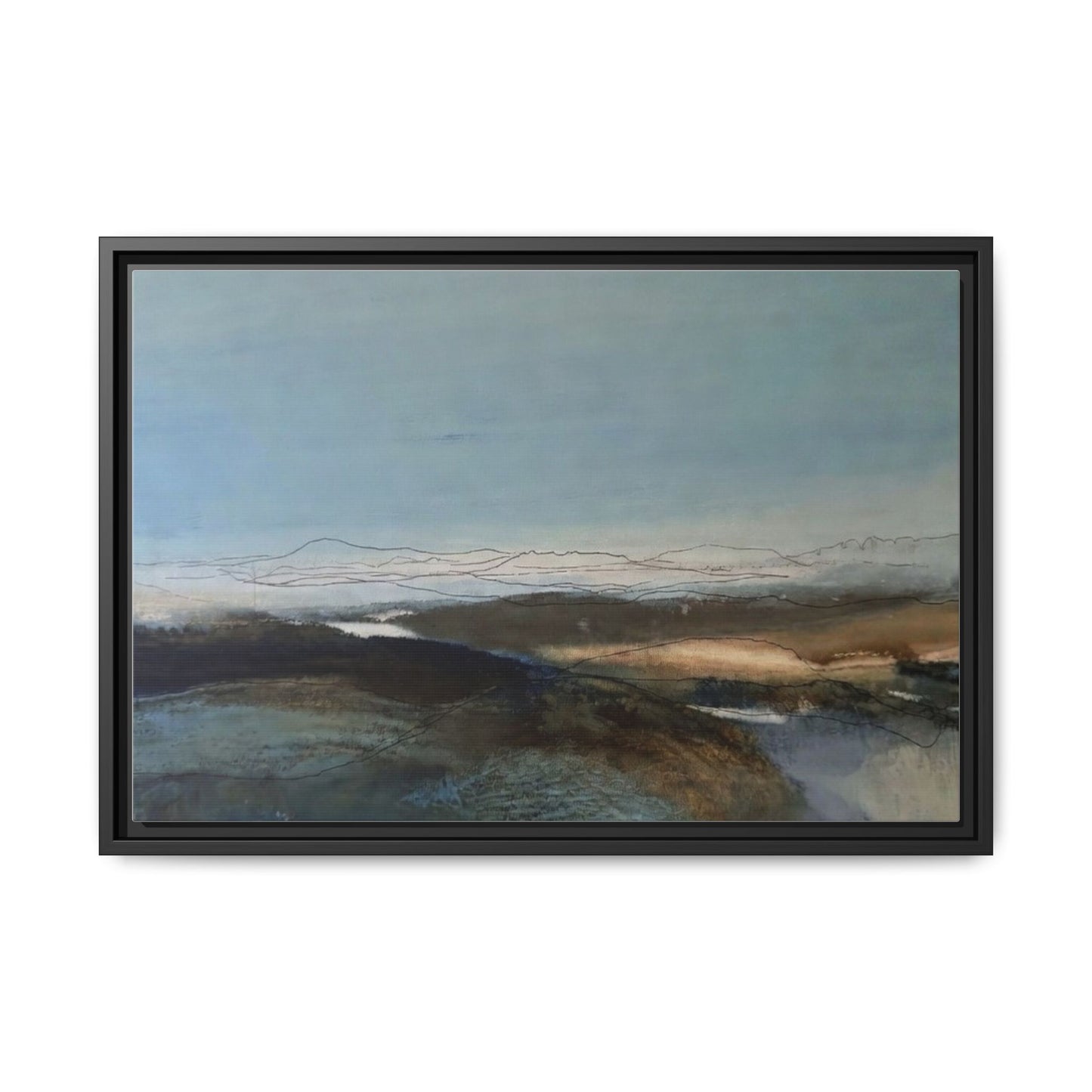 Framed Matte Canvas Wall Art — Serene Abstract Blue Landscape