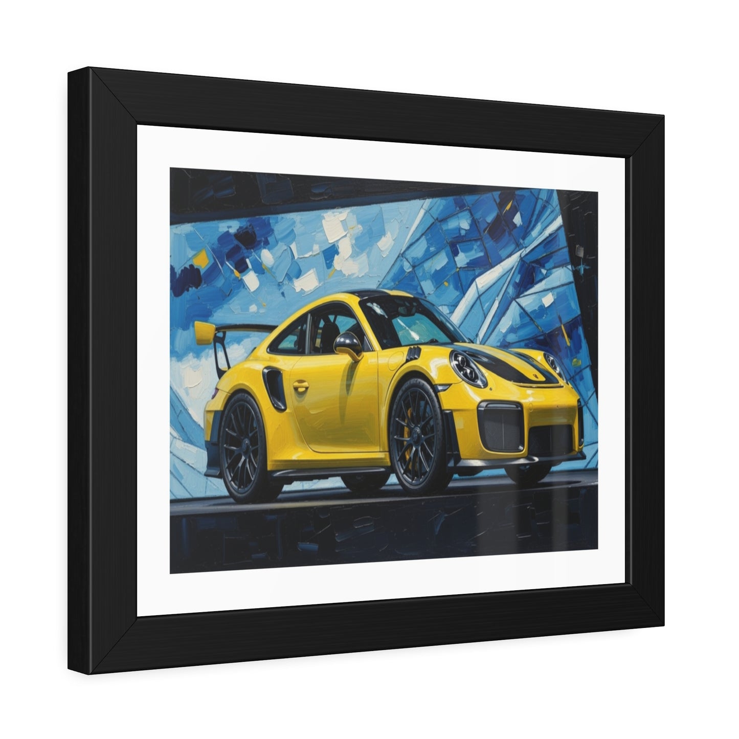 Framed Poster - Yellow Porsche Sports Car Art Print (Modern Automotive Wall Decor)