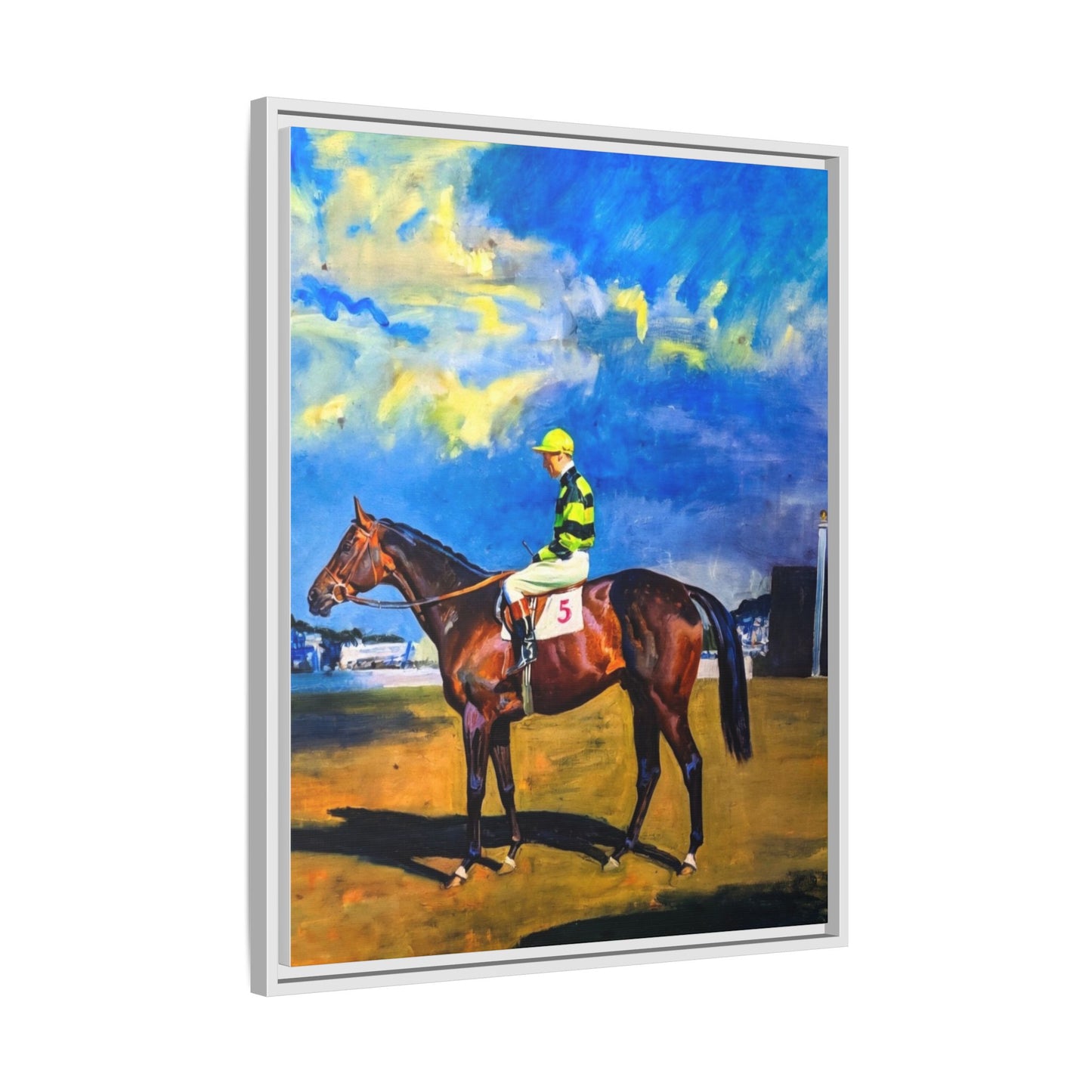 Framed Matte Canvas — Jockey on Racehorse Vintage Equestrian Wall Art