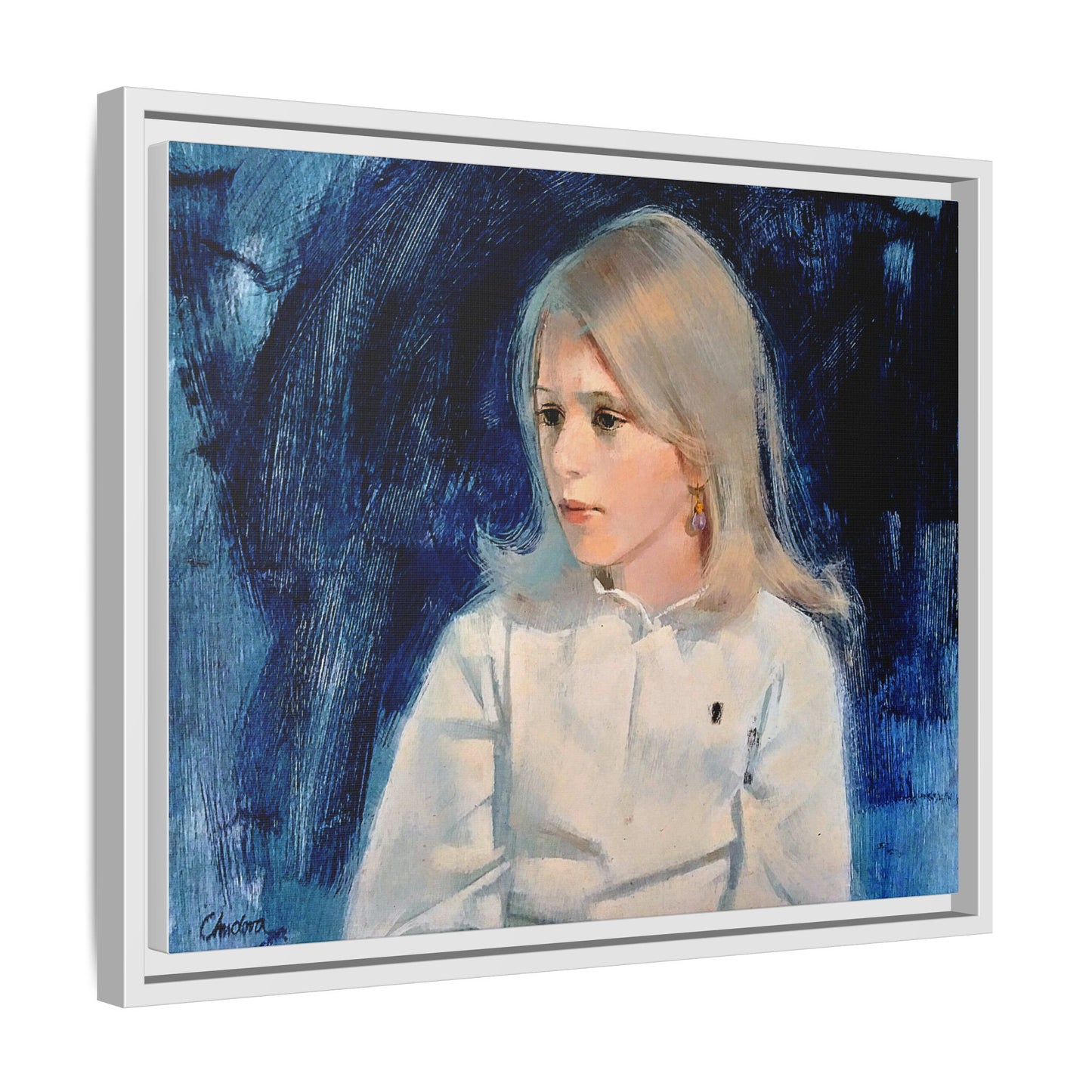 Painting of girl by Unknown Artist Framed Matte Canvas Classic Wall Art