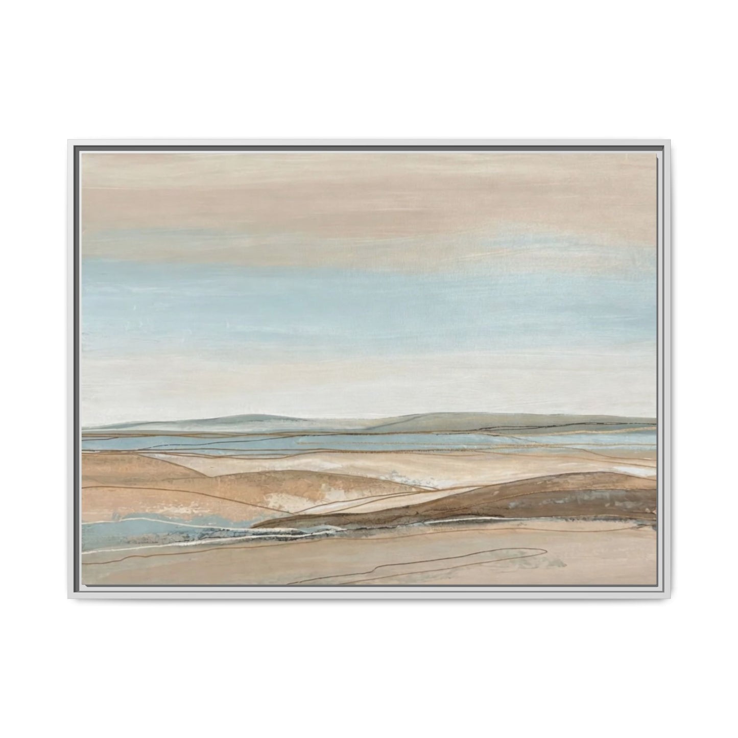 Framed Abstract Landscape Matte Canvas — Serene Coastal Horizon Wall Art