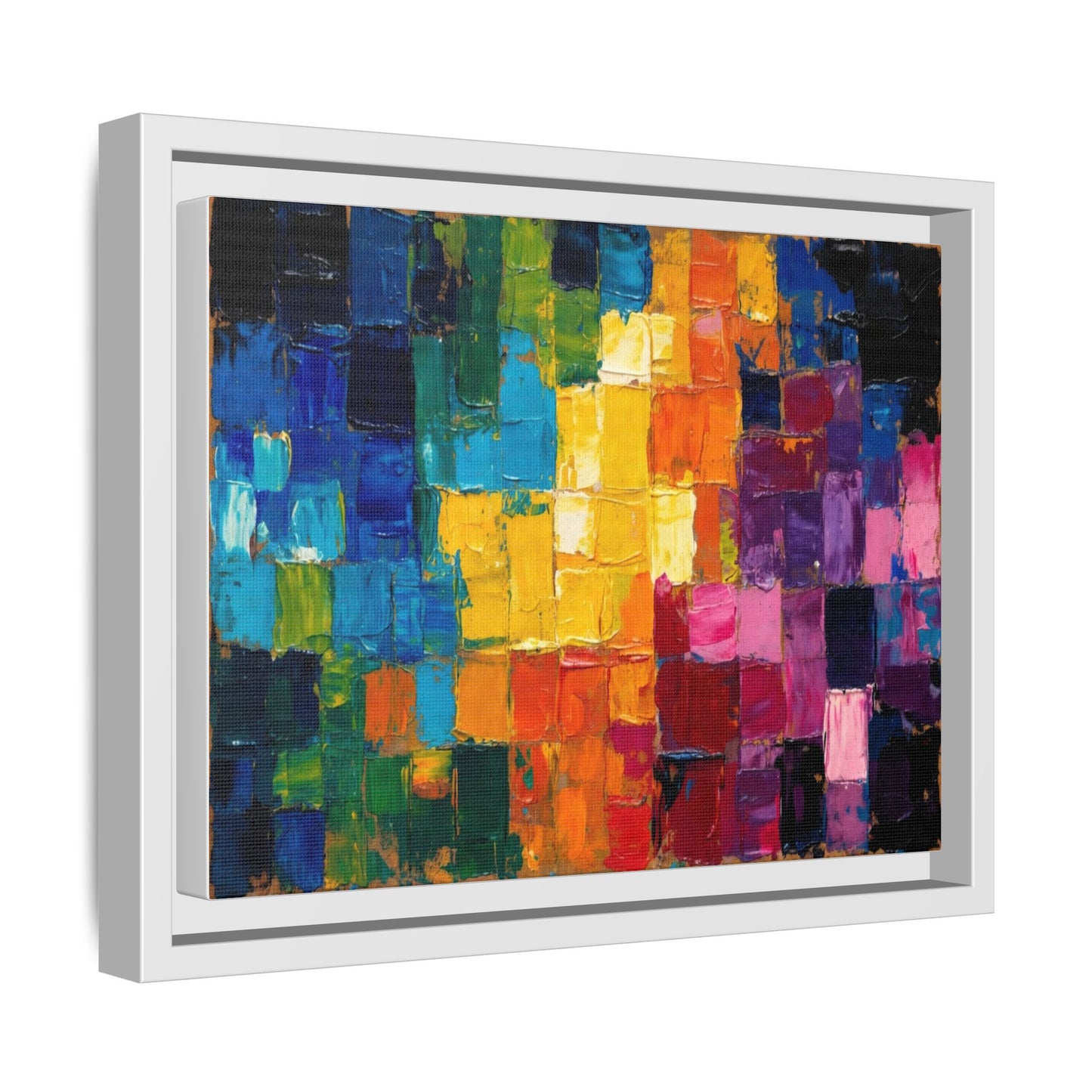 Abstract Rainbow Mosaic Framed Canvas Print — Colorful Modern Wall Art