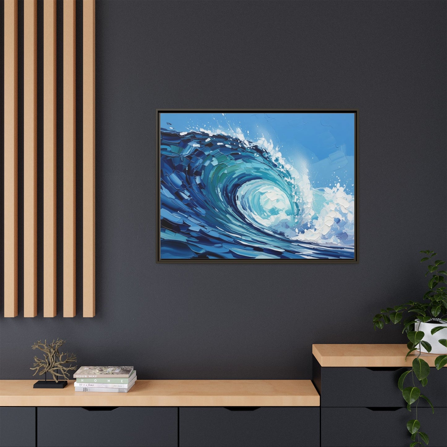 Framed Matte Canvas Wave Art — Blue Ocean Surf Wall Decor