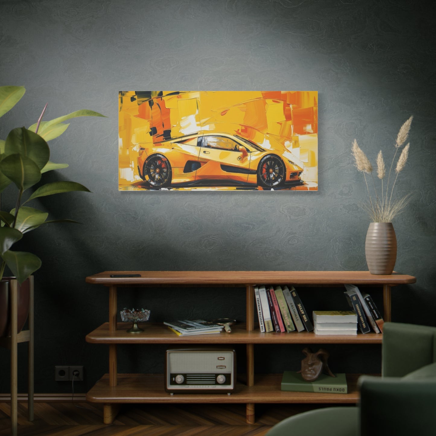 Yellow Sports Car Abstract Canvas Art - Matte Stretched Wall Print
