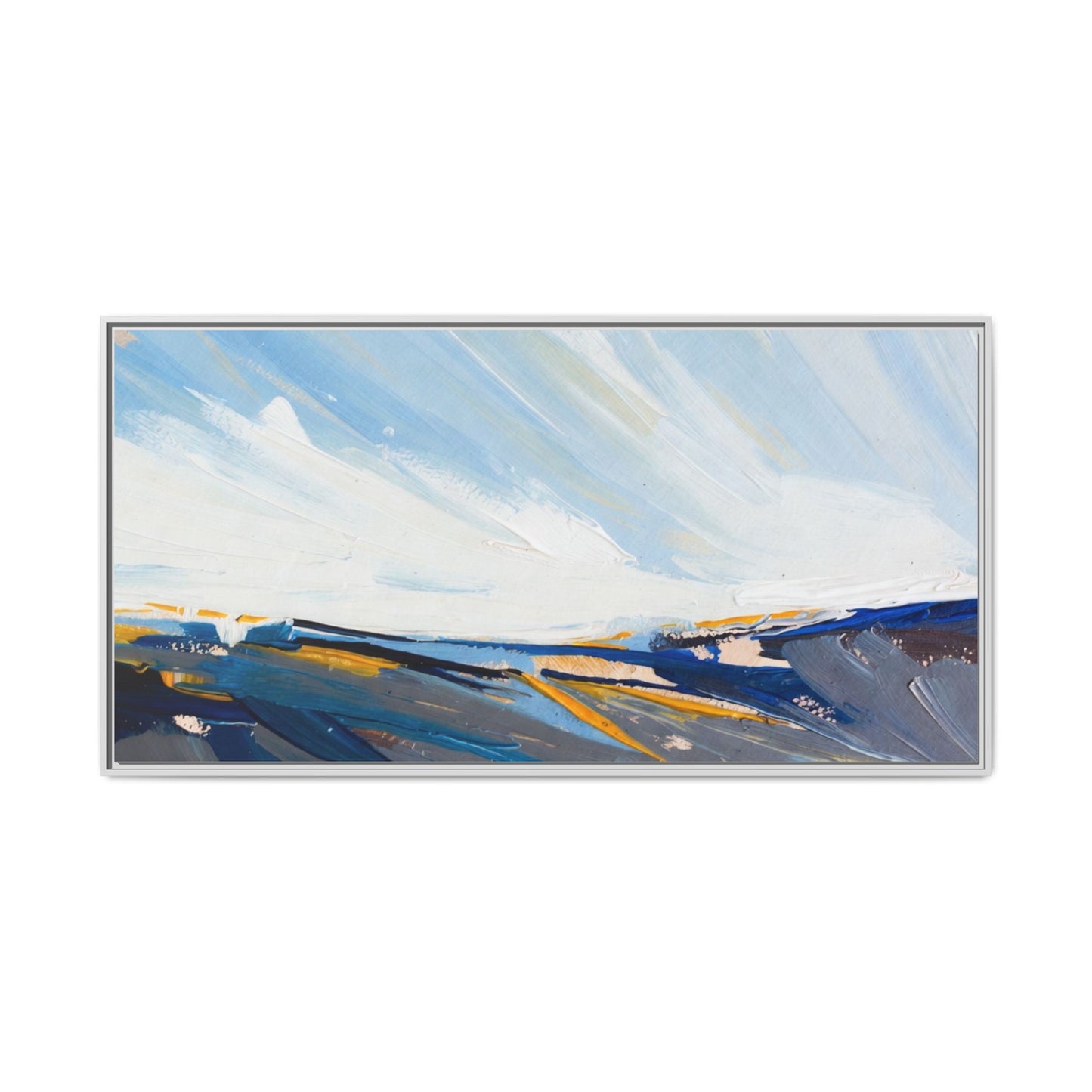 Framed Abstract Seascape Canvas Print — Matte Multi‑Color Wall Art