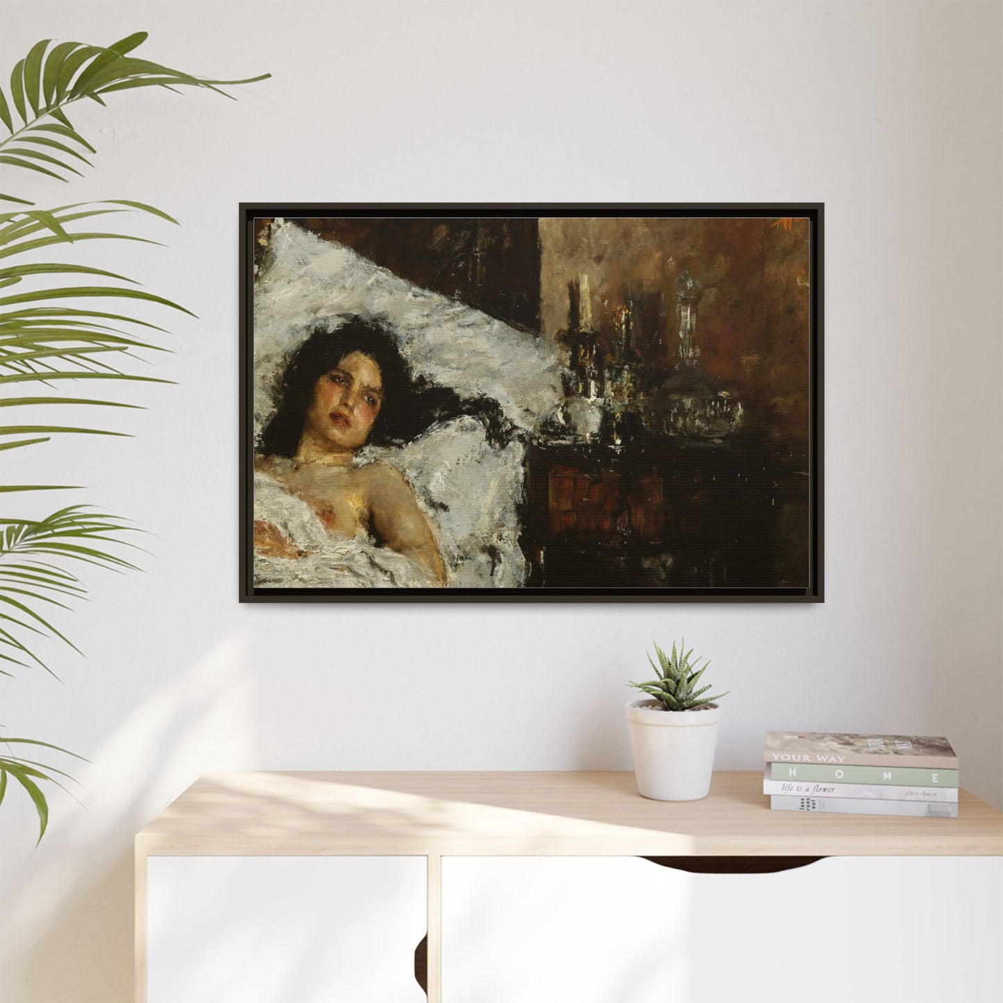 Resting by Antonio Mancini Framed Matte Canvas Wall Art Print